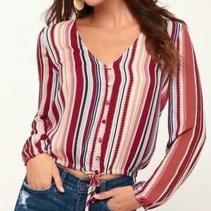 Jack by BB Dakota Women's Medium Striped Button Down Tie Front Top Shirt B6